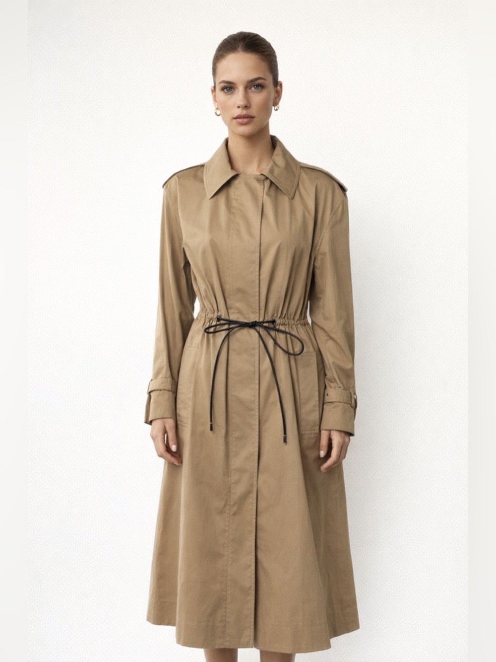 Victoria Beckham Classic Tan Trench Coat with Drawstring Waist Size 2